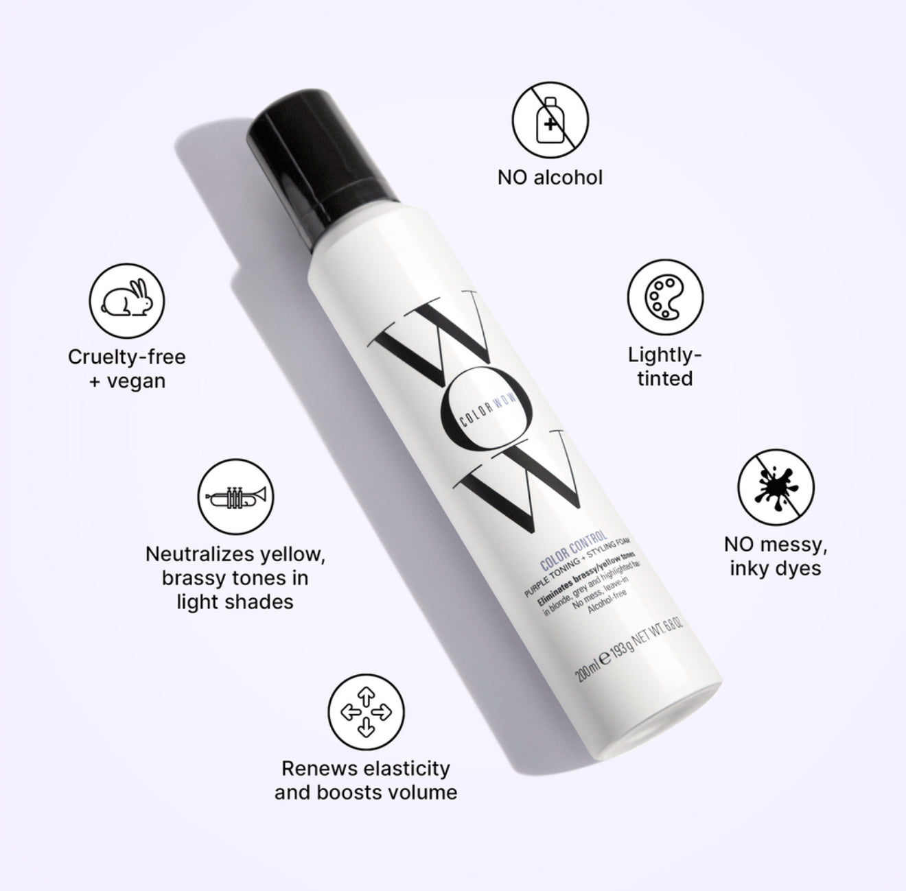 WOW Color Control Purple Toning + Styling Foam for Light Hair